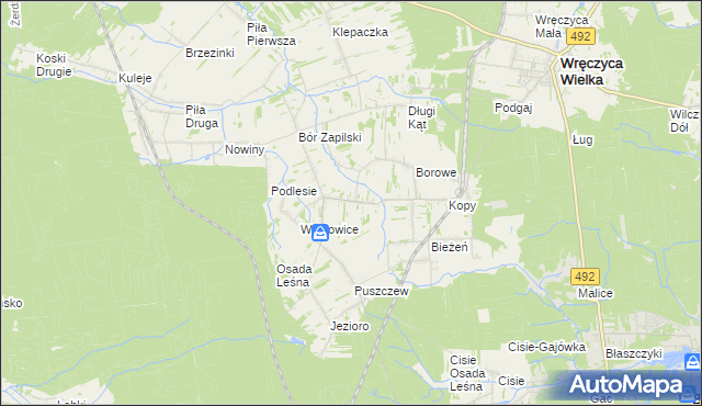 mapa Czarna Wieś gmina Wręczyca Wielka, Czarna Wieś gmina Wręczyca Wielka na mapie Targeo