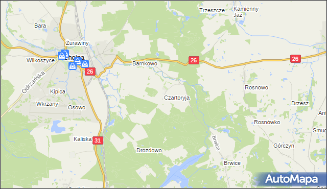 mapa Czartoryja gmina Chojna, Czartoryja gmina Chojna na mapie Targeo