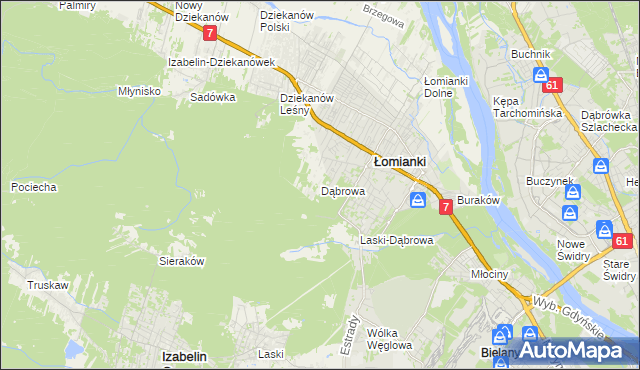 mapa Dąbrowa gmina Łomianki, Dąbrowa gmina Łomianki na mapie Targeo