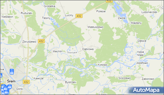 mapa Dąbrowa gmina Śrem, Dąbrowa gmina Śrem na mapie Targeo