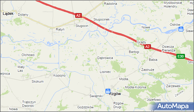 mapa Dąbrowica gmina Rzgów, Dąbrowica gmina Rzgów na mapie Targeo