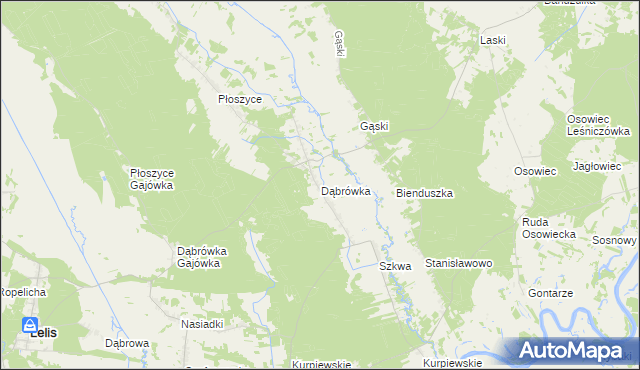 mapa Dąbrówka gmina Lelis, Dąbrówka gmina Lelis na mapie Targeo