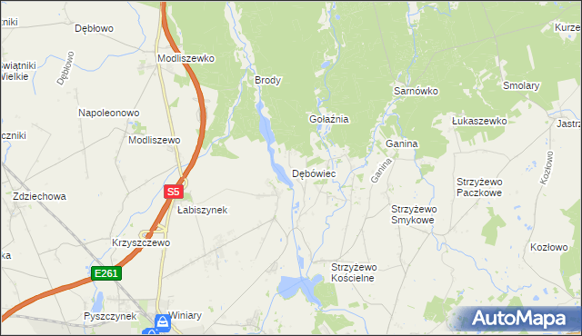 mapa Dębówiec gmina Gniezno, Dębówiec gmina Gniezno na mapie Targeo