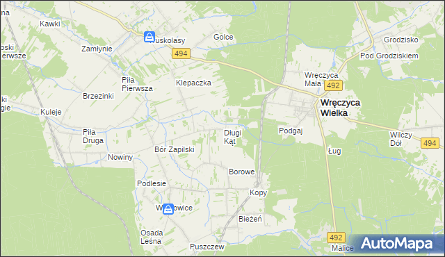 mapa Długi Kąt gmina Wręczyca Wielka, Długi Kąt gmina Wręczyca Wielka na mapie Targeo