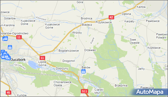 mapa Drzewiec gmina Kluczbork, Drzewiec gmina Kluczbork na mapie Targeo