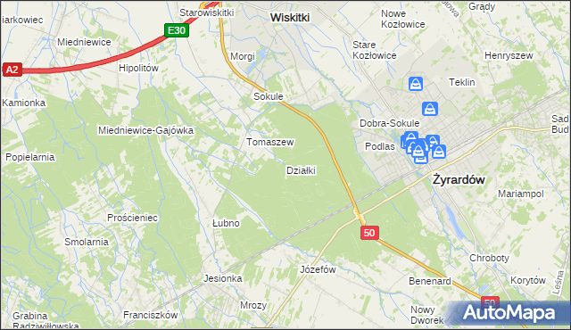 mapa Działki gmina Wiskitki, Działki gmina Wiskitki na mapie Targeo