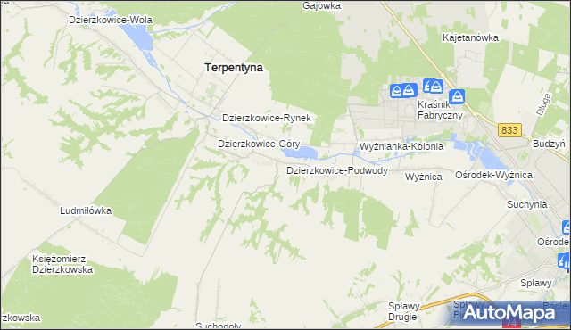 mapa Dzierzkowice-Podwody, Dzierzkowice-Podwody na mapie Targeo