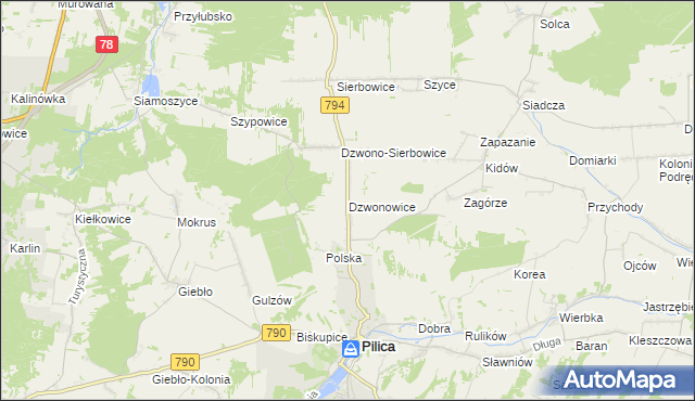 mapa Dzwonowice, Dzwonowice na mapie Targeo