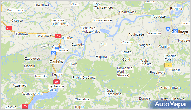 mapa Filipowice gmina Zakliczyn, Filipowice gmina Zakliczyn na mapie Targeo