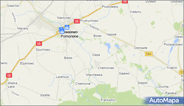 mapa Gapa gmina Kowalewo Pomorskie, Gapa gmina Kowalewo Pomorskie na mapie Targeo