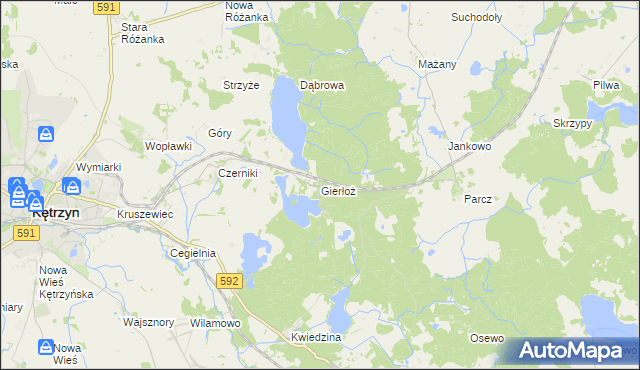 mapa Gierłoż gmina Kętrzyn, Gierłoż gmina Kętrzyn na mapie Targeo