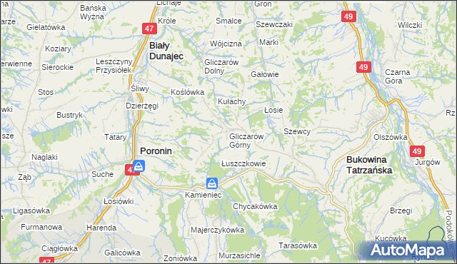 mapa Gliczarów Górny, Gliczarów Górny na mapie Targeo