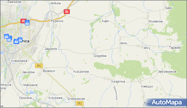 mapa Gogołów gmina Świdnica, Gogołów gmina Świdnica na mapie Targeo