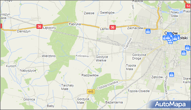 mapa Gorzyce Wielkie, Gorzyce Wielkie na mapie Targeo