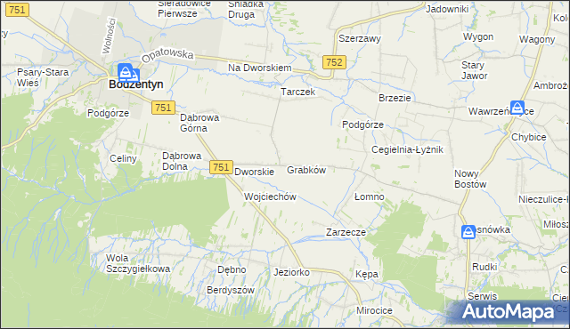 mapa Grabków gmina Pawłów, Grabków gmina Pawłów na mapie Targeo