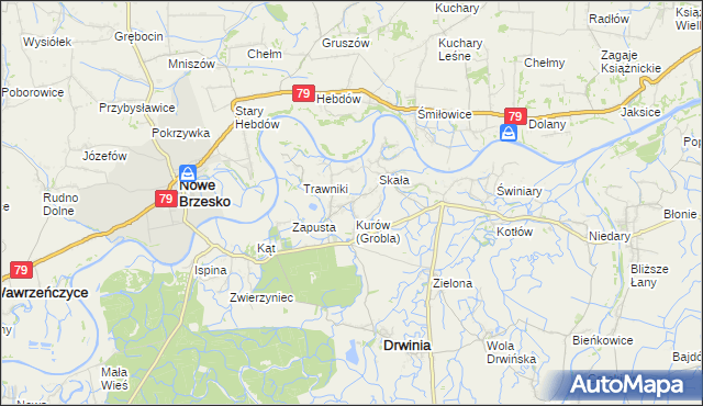 mapa Grobla gmina Drwinia, Grobla gmina Drwinia na mapie Targeo