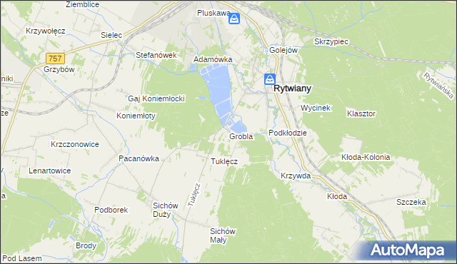 mapa Grobla gmina Rytwiany, Grobla gmina Rytwiany na mapie Targeo