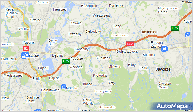 mapa Grodziec gmina Jasienica, Grodziec gmina Jasienica na mapie Targeo