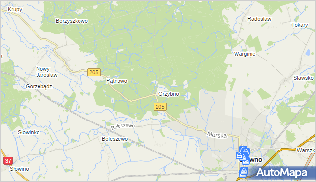 mapa Grzybno gmina Sławno, Grzybno gmina Sławno na mapie Targeo