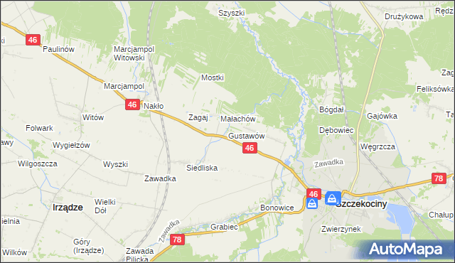 mapa Gustawów gmina Szczekociny, Gustawów gmina Szczekociny na mapie Targeo