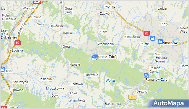 mapa Iwonicz-Zdrój, Iwonicz-Zdrój na mapie Targeo