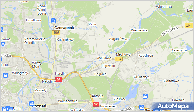 mapa Janikowo gmina Swarzędz, Janikowo gmina Swarzędz na mapie Targeo