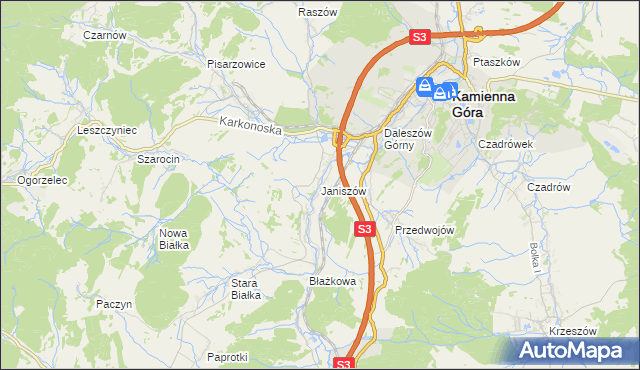 mapa Janiszów gmina Kamienna Góra, Janiszów gmina Kamienna Góra na mapie Targeo