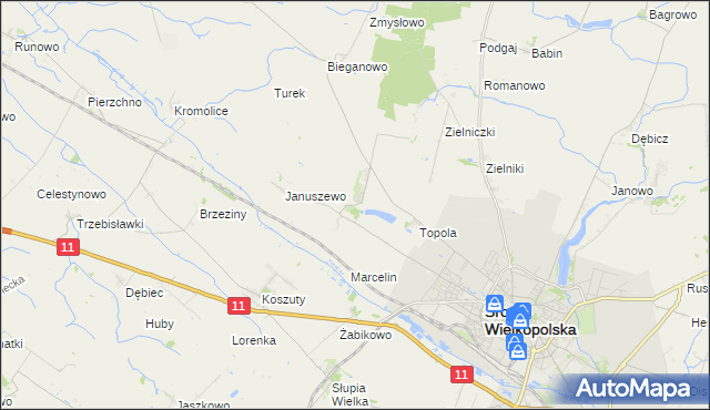 mapa Jarosławiec gmina Środa Wielkopolska, Jarosławiec gmina Środa Wielkopolska na mapie Targeo