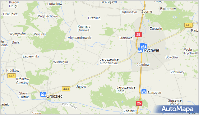 mapa Jaroszewice Grodzieckie, Jaroszewice Grodzieckie na mapie Targeo