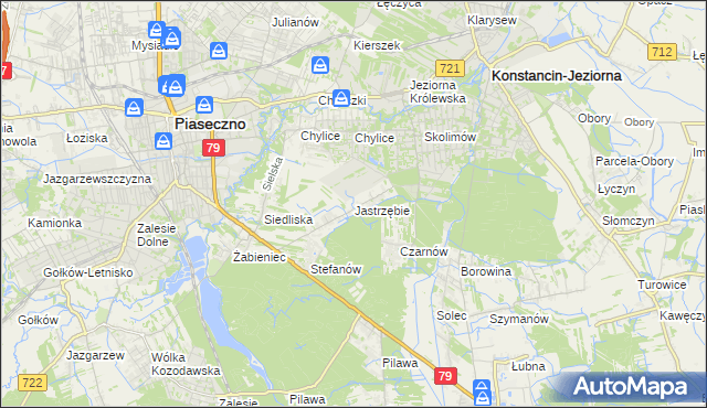mapa Jastrzębie gmina Piaseczno, Jastrzębie gmina Piaseczno na mapie Targeo