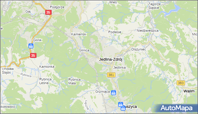 mapa Jedlina-Zdrój, Jedlina-Zdrój na mapie Targeo