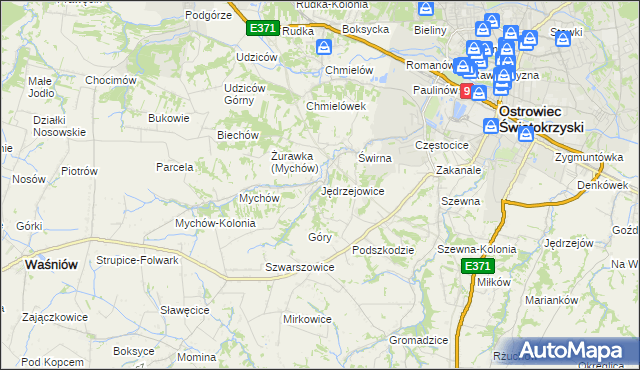mapa Jędrzejowice gmina Bodzechów, Jędrzejowice gmina Bodzechów na mapie Targeo