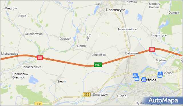 mapa Jenkowice gmina Oleśnica, Jenkowice gmina Oleśnica na mapie Targeo