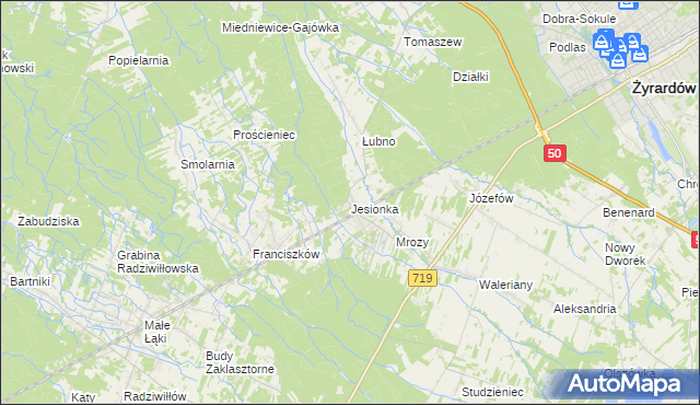 mapa Jesionka gmina Wiskitki, Jesionka gmina Wiskitki na mapie Targeo