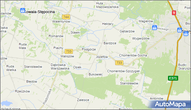 mapa Józefów gmina Kowala, Józefów gmina Kowala na mapie Targeo