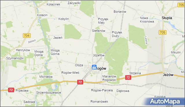 mapa Józefów gmina Rogów, Józefów gmina Rogów na mapie Targeo