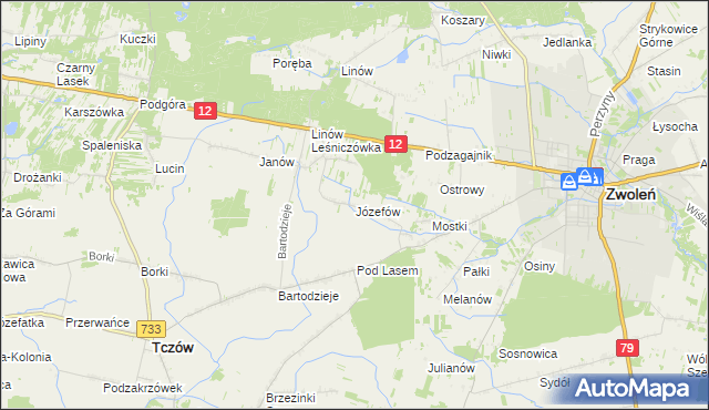 mapa Józefów gmina Tczów, Józefów gmina Tczów na mapie Targeo