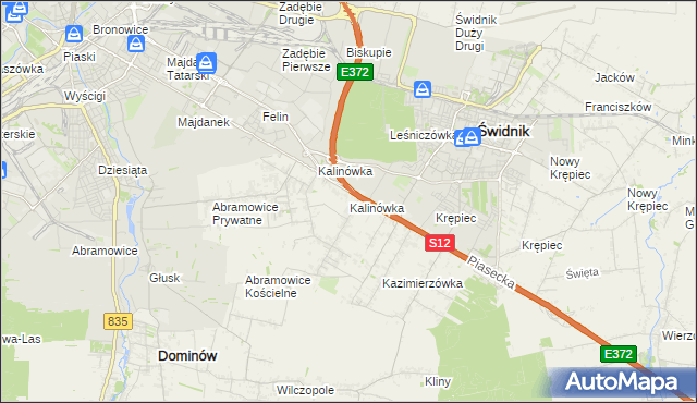 mapa Kalinówka gmina Głusk, Kalinówka gmina Głusk na mapie Targeo