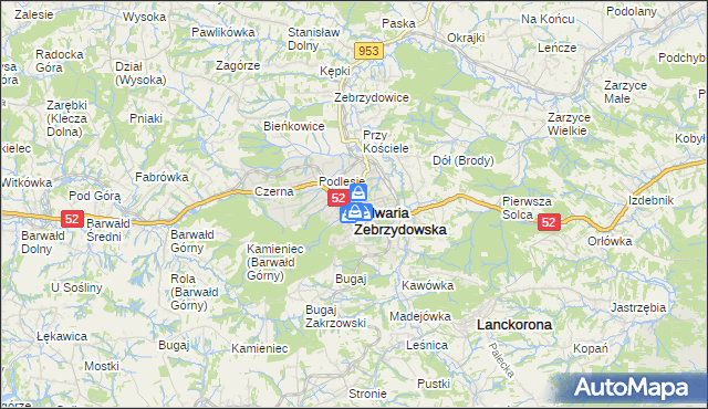 mapa Kalwaria Zebrzydowska, Kalwaria Zebrzydowska na mapie Targeo