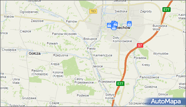mapa Kamieńczyce gmina Miechów, Kamieńczyce gmina Miechów na mapie Targeo