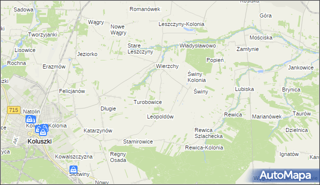 mapa Kazimierzów gmina Koluszki, Kazimierzów gmina Koluszki na mapie Targeo