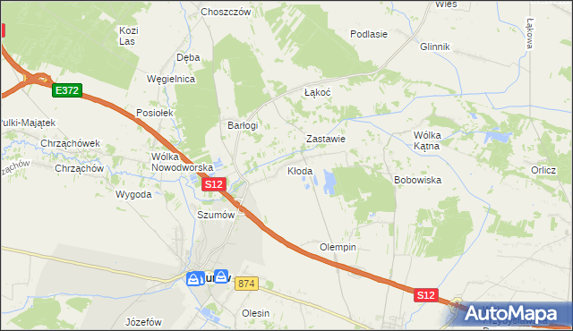 mapa Kłoda gmina Kurów, Kłoda gmina Kurów na mapie Targeo