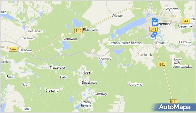 mapa Klonowo gmina Lidzbark, Klonowo gmina Lidzbark na mapie Targeo