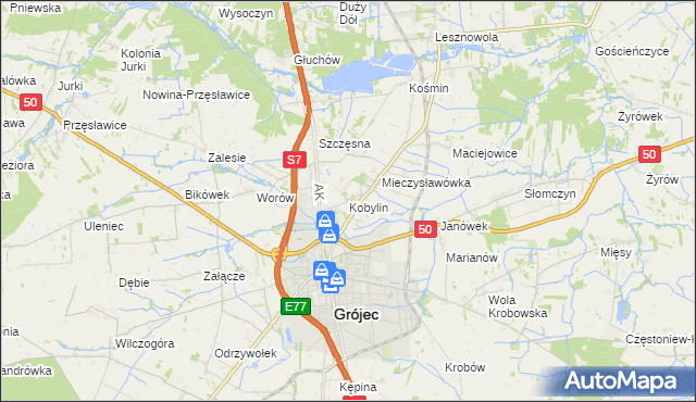 mapa Kobylin gmina Grójec, Kobylin gmina Grójec na mapie Targeo