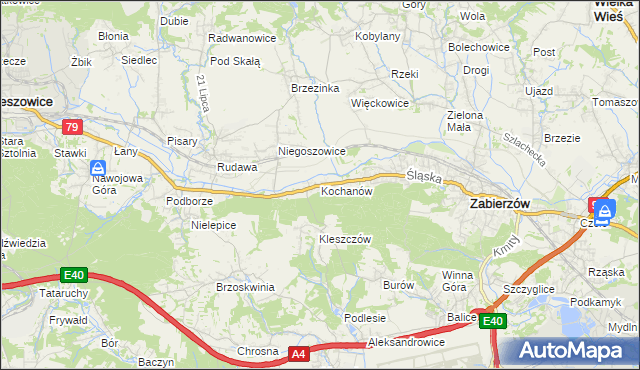 mapa Kochanów gmina Zabierzów, Kochanów gmina Zabierzów na mapie Targeo