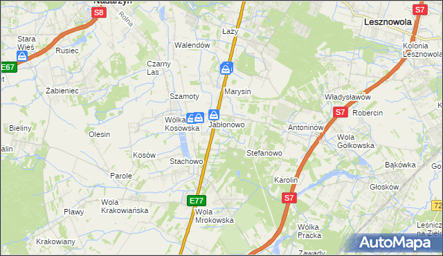 mapa Kolonia Warszawska gmina Lesznowola, Kolonia Warszawska gmina Lesznowola na mapie Targeo