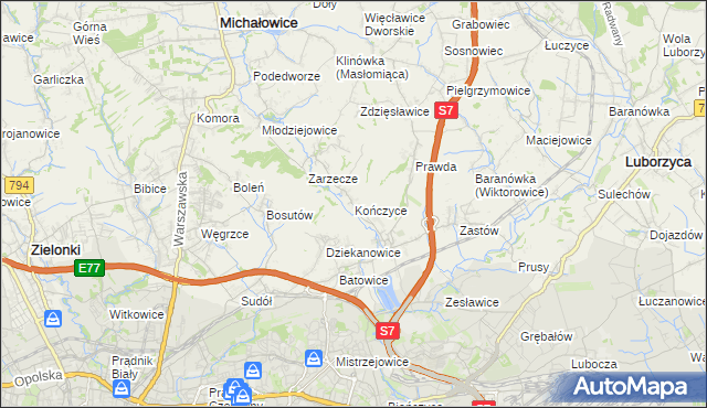 mapa Kończyce gmina Michałowice, Kończyce gmina Michałowice na mapie Targeo