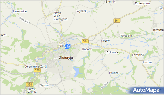 mapa Kopacz gmina Złotoryja, Kopacz gmina Złotoryja na mapie Targeo