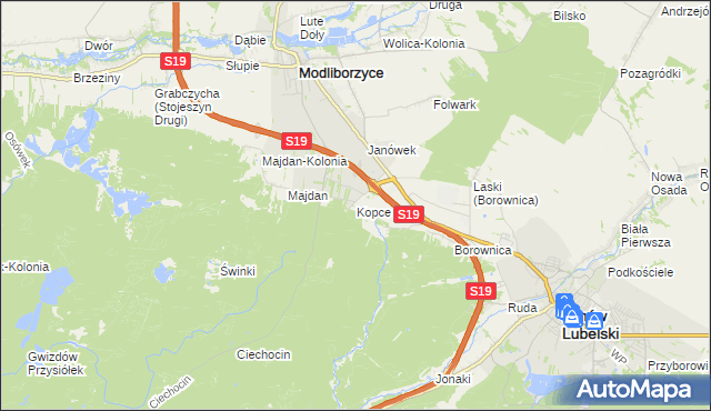 mapa Kopce gmina Janów Lubelski, Kopce gmina Janów Lubelski na mapie Targeo