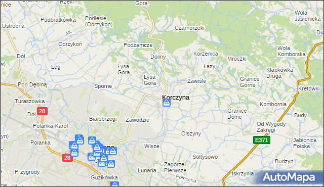 mapa Korczyna powiat krośnieński, Korczyna powiat krośnieński na mapie Targeo